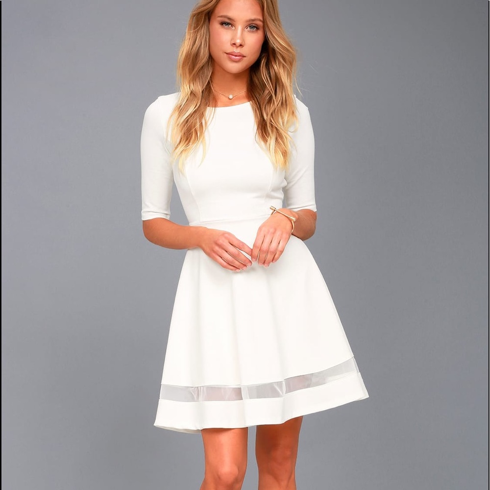 Sheer factor white mesh skater dress